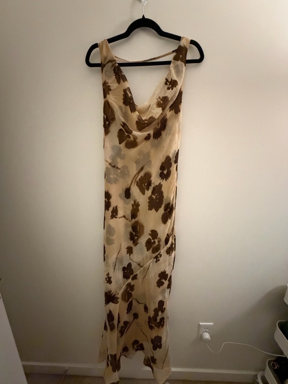Topshop Beige and Brown Floral Cowl Maxi Dress